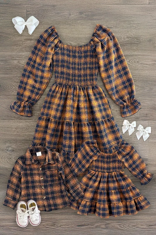 Plus-Size DressMom & Kid - Navy & Rust Plaid Dress & Shirt