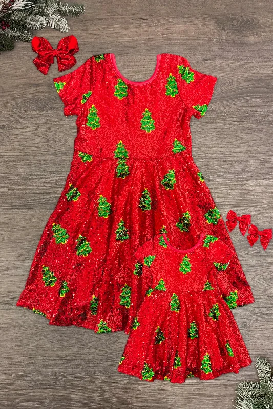 Tiered DressMom & Me - Red Sequin Christmas Tree Dress