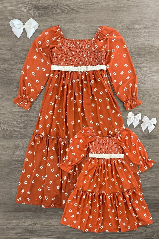 women's ball gown dressesMom & Me - Rust Floral Dress