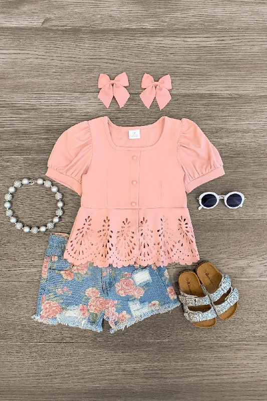 Velvet DressPink Painted Rose Denim Short Set