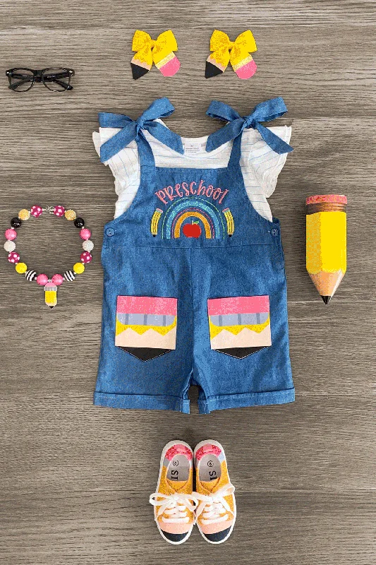 Crepe Dress"Preschool - 6th Grade" Embroidered Romper Set