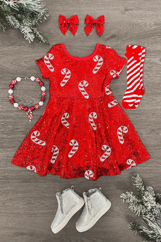 women's wedding guest dressesRed Sequin Candy Cane Dress