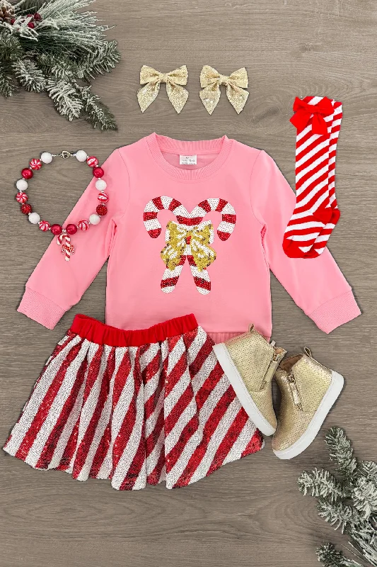 women's petite dressesSequin Candy Cane Skirt Set