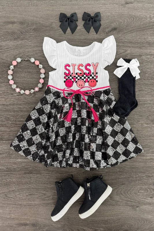 Glitter Dress"Sissy" Sequin Checkered Print Dress