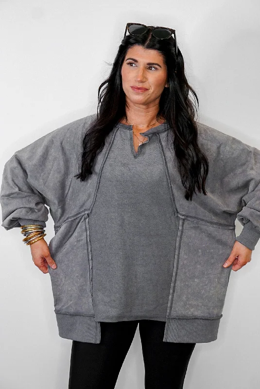 Solid Color DressWeekend Favorite Washed Charcoal Pullover