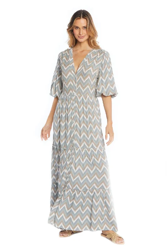 Petite DressZig Zag V-Neck Long Dress