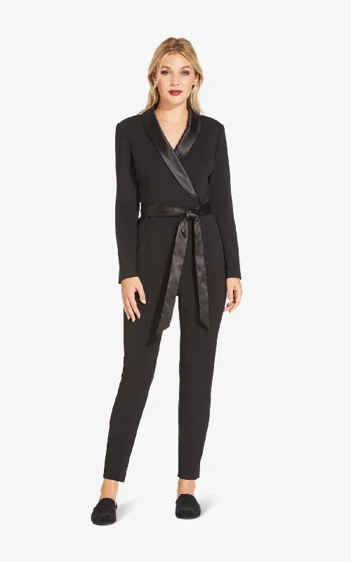 women's jumpsuits for sustainable fashionAdrianna Papell - Tuxedo Collar Crepe Jumpsuit