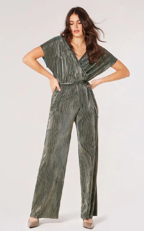 women's jumpsuits for cozy daysApricot- Plisse Metallic Jumpsuit