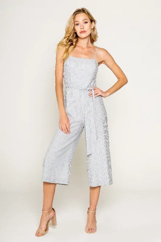 women's jumpsuits with spaghetti strapsYarn Dye Striped Cropped Jumpsuit