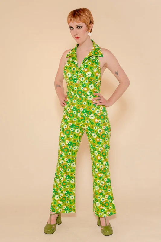 women's high-slit jumpsuitsCecilia Jumpsuit in Green Daisy