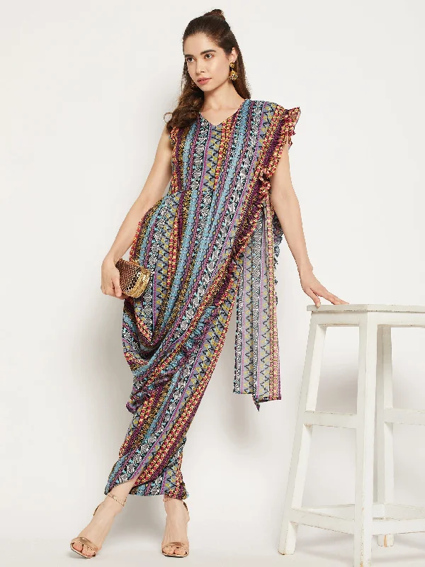 women's jumpsuits for moisture-wicking materialsDhoti Jumpsuit with Attached Dupatta