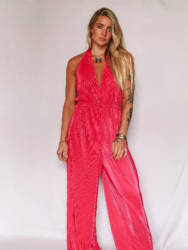 women's jumpsuits for runningFuchsia Halter Neck Jumpsuit