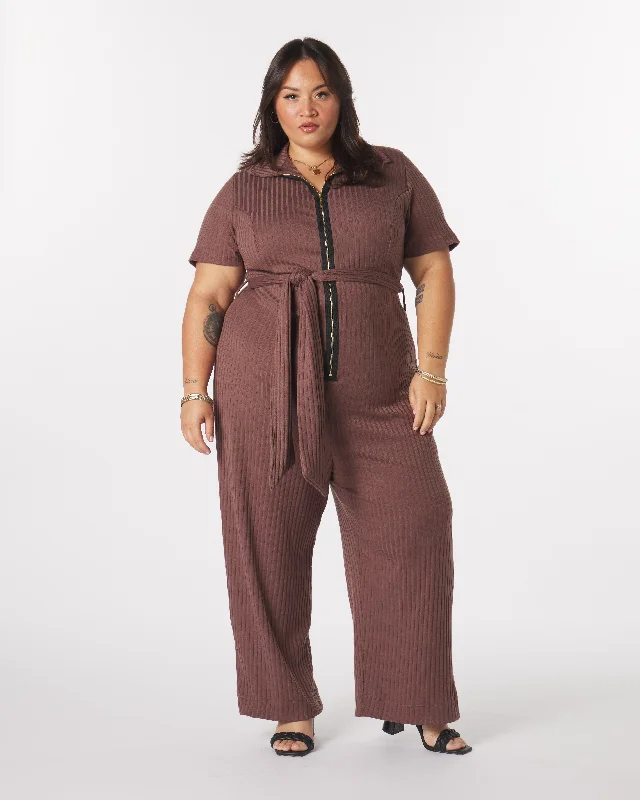 women's jumpsuits with checkered designs“Lucia" Knit Belted Jumpsuit in Acorn