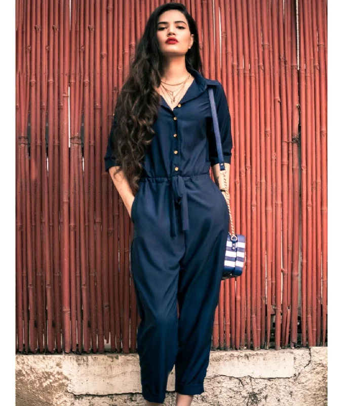 women's jumpsuits for runningButton Down Roll-up Jumpsuit