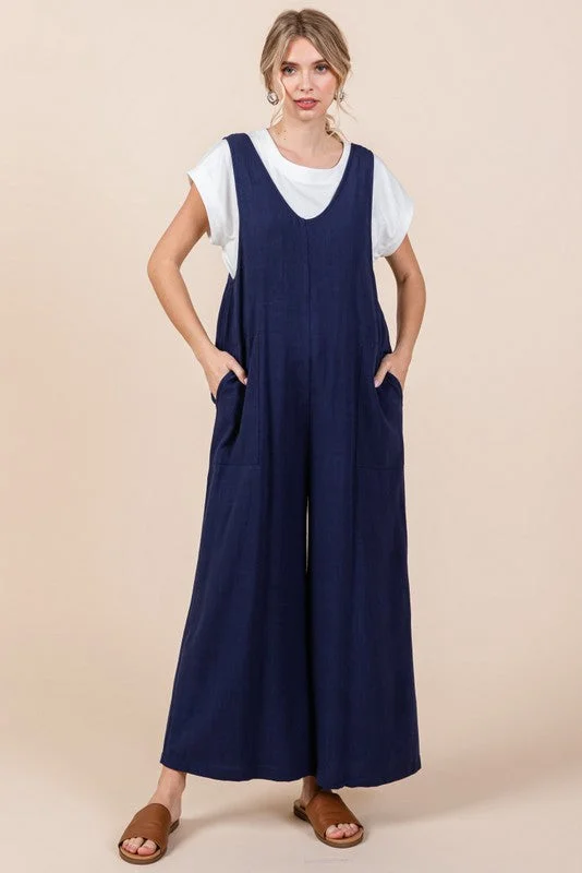 women's jumpsuits for ethical manufacturingNavy Linen Jumpsuit