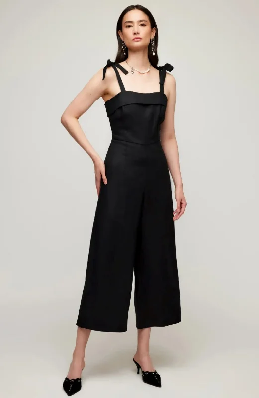 women's jumpsuits for sustainable fashionPaloma Tie Strap Linen Jumpsuit Black