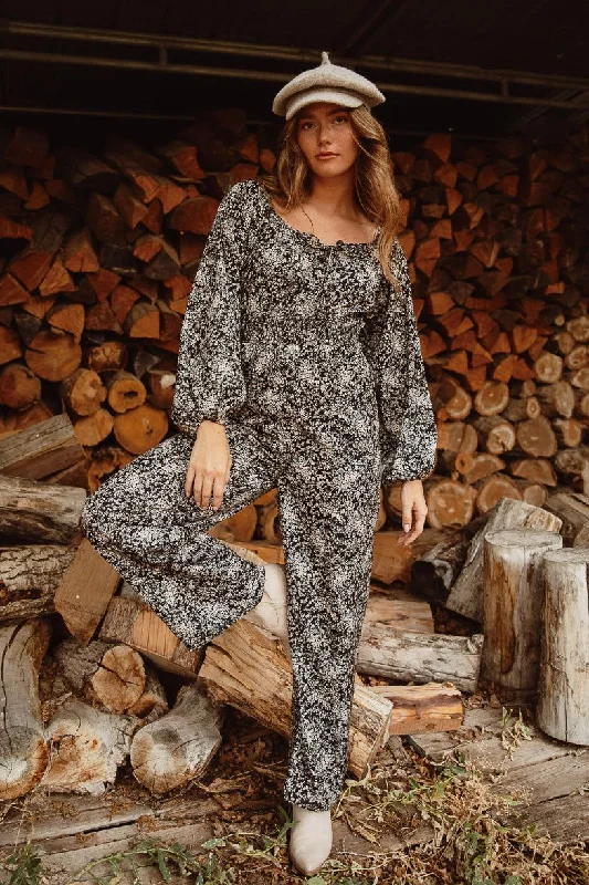 women's jumpsuits for glamorous eveningsWillow Jumpsuit in Black Floral - FINAL SALE