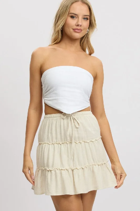 women's fitted skirtsBeige Skater Skirt High Rise Tiered Mini