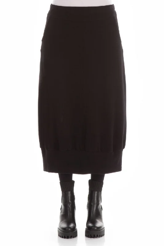 women's timeless satin skirtsBlack Cotton Midi Skirt