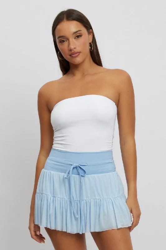 women's warm party skirtsBlue Flare Skort Skirt High Rise Mini Mesh Tiered