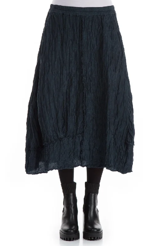 women's stretch skirtsCrinkled Midnight Blue Silk Linen Skirt