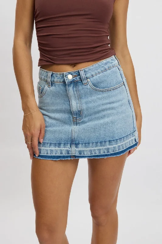 women's cool work skirtsDenim Mini Skirt Mid Rise Let down Hem