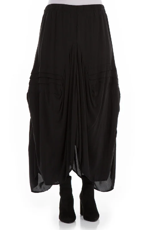 women's travel-friendly cocktail skirtsDraped Black Silk Bamboo Skirt