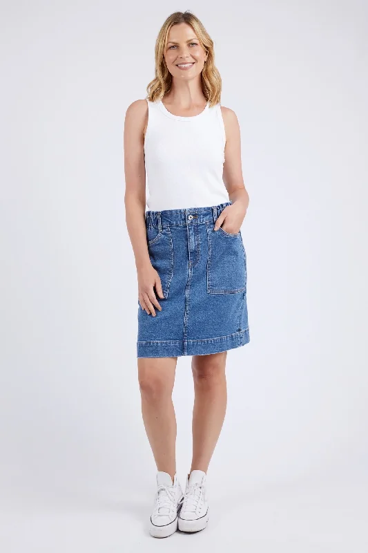 women's dressy circle skirtsElm Atlas Denim Skirt Dark Blue Wash