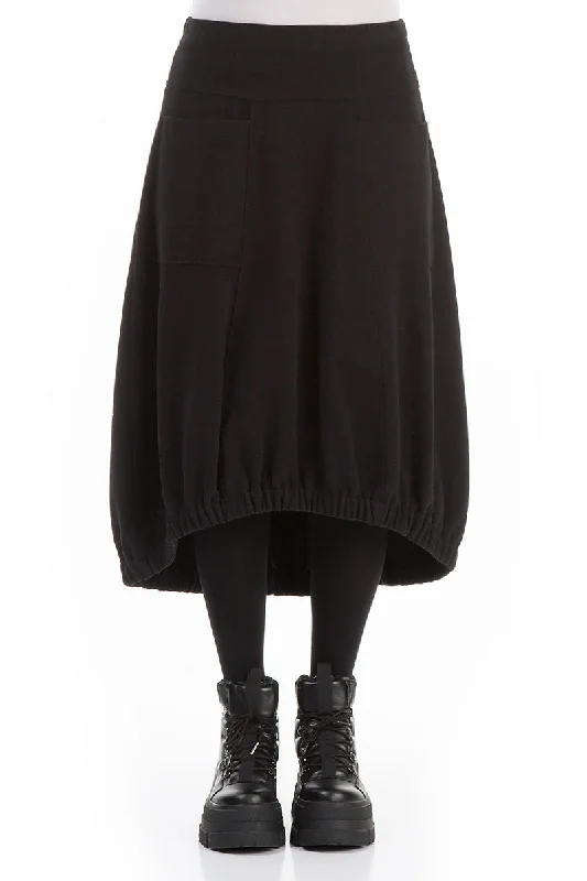 women's linen skirtsLonger Back Black Cotton Jersey Skirt