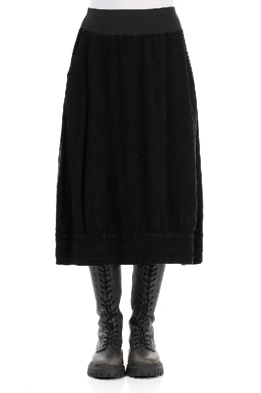 women's button-down skirtsMidi Black Linen Viscose Skirt