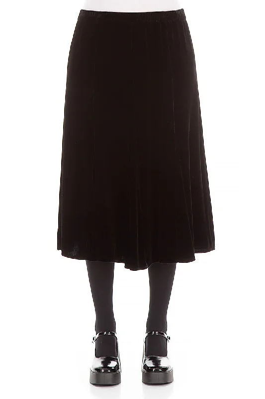 women's denim midi skirtsMidi Black Silk Velvet Skirt