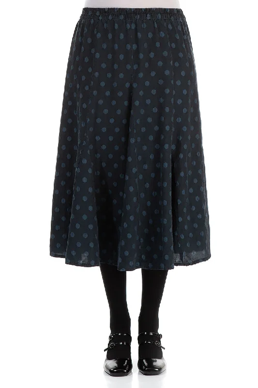 women's cool work skirtsMidi Dotty Midnight Blue Silk Skirt