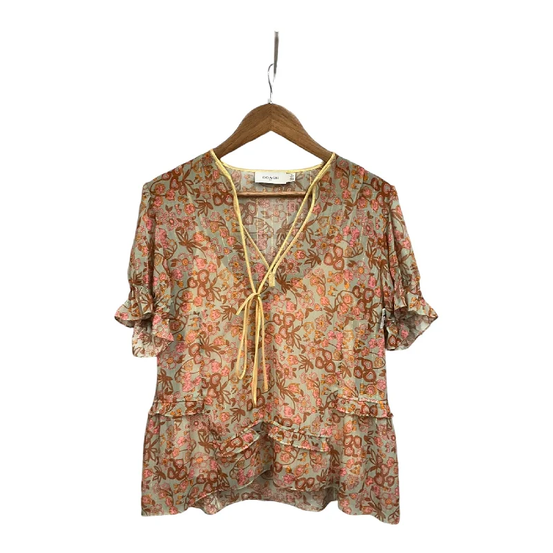 women's tops made from cottonTop Short Sleeve By Coach In Floral Print, Size: M