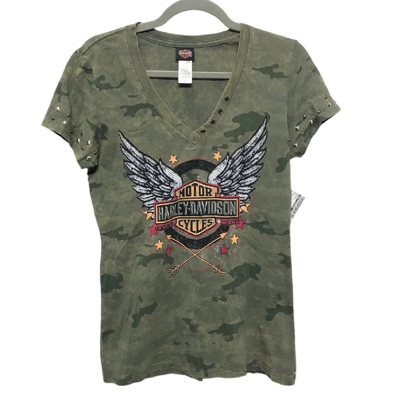 women's tops for everyday eleganceTop Short Sleeve By Harley Davidson In Camouflage Print, Size: S