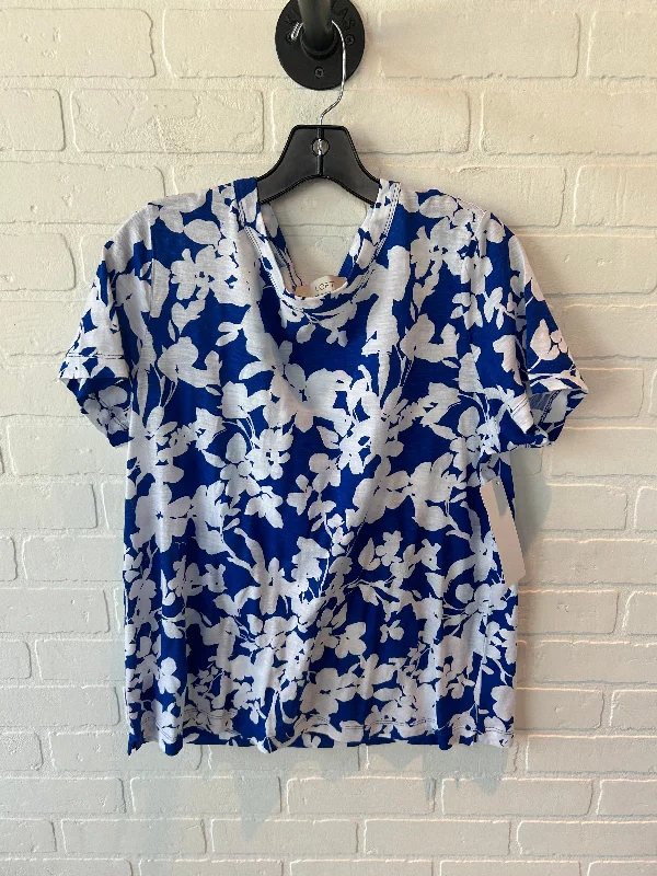 women's tops for smart casual looksTop Short Sleeve By Loft In Blue & White, Size: L