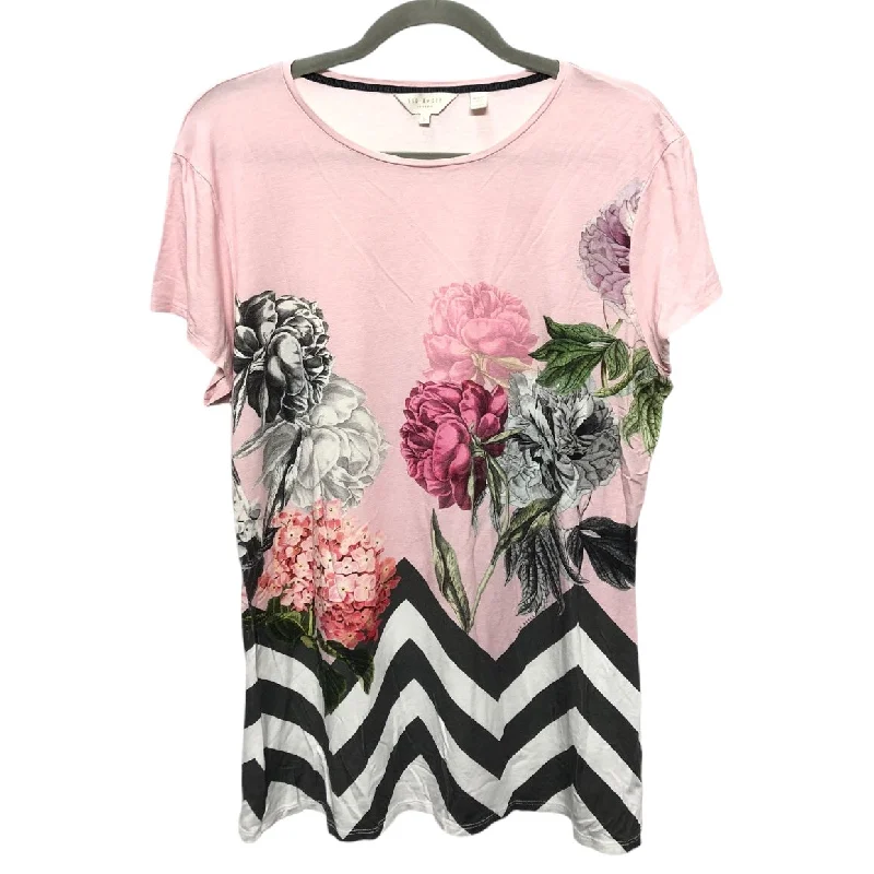 women's tops for cozy nights inTop Short Sleeve By Ted Baker In Black & Pink, Size: 12