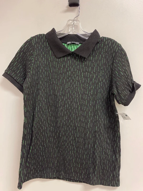 women's tops with built-in brasTop Short Sleeve By Zara In Black & Green, Size: S